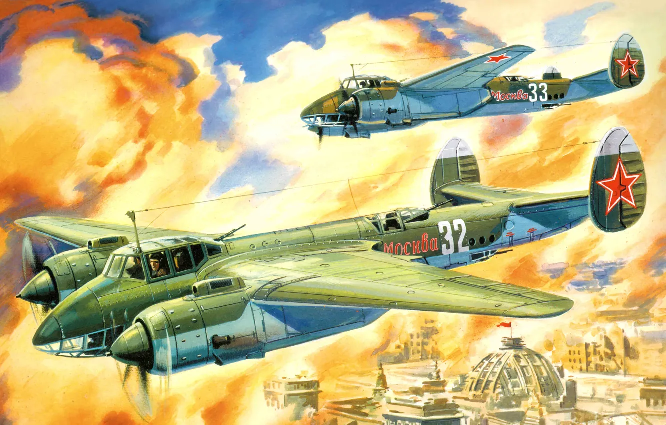 Фото обои самолет, мышь, арт, СССР, бомбардировщик, как, ВВС, ВОВ