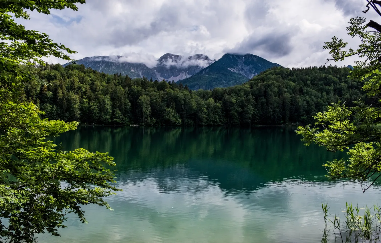 Фото обои облака, горы, озеро, Германия, Бавария, Alatsee