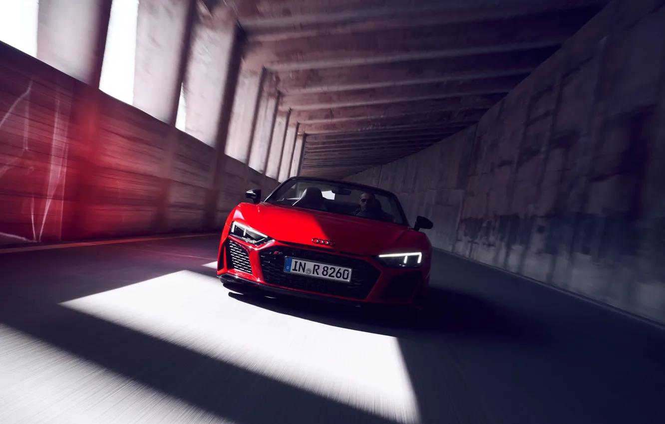 Фото обои красный, туннель, Audi R8