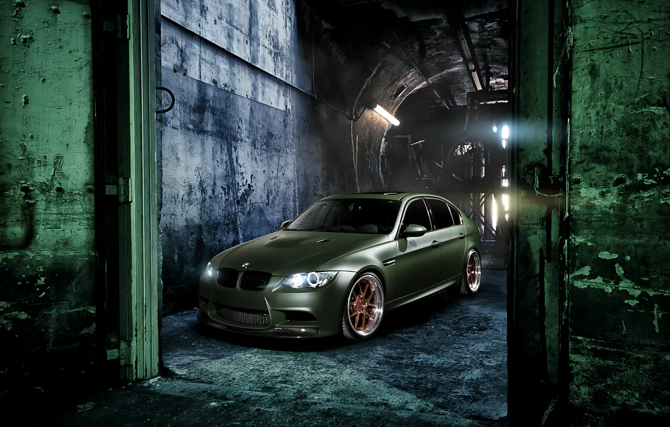 Фото обои green, стены, тюнинг, бмв, BMW, зелёный, передняя часть, E90