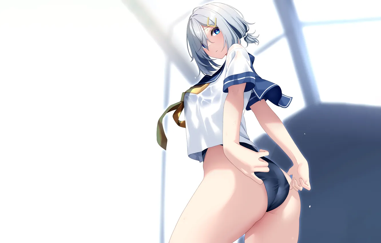 Фото обои girl, sexy, ass, wet, sexy girl, anime, blue eyes, beautiful
