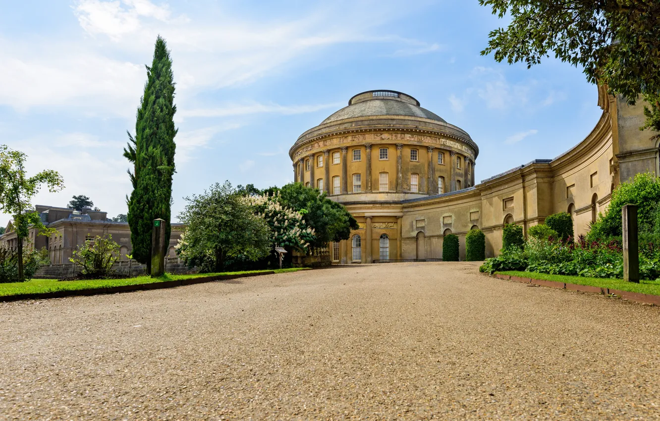 Фото обои дорога, деревья, здание, Англия, house, England, Ickworth