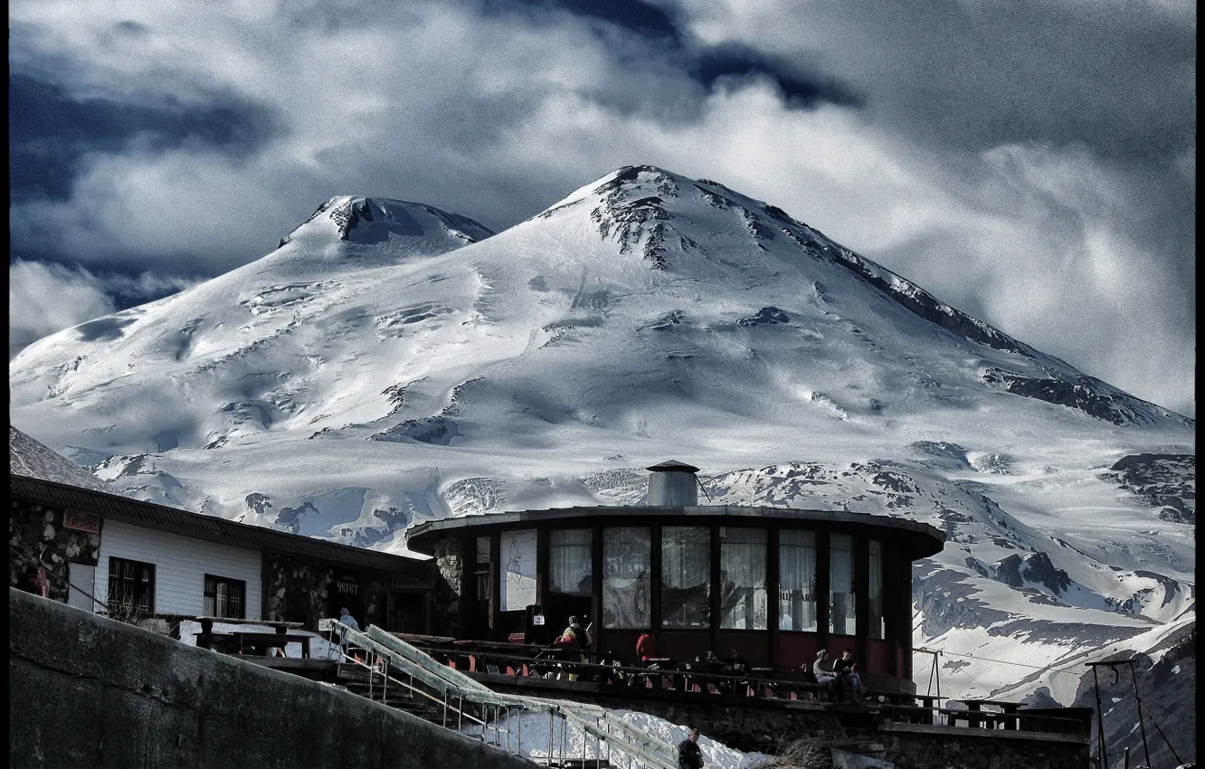 Фото обои небо, горы, кафе