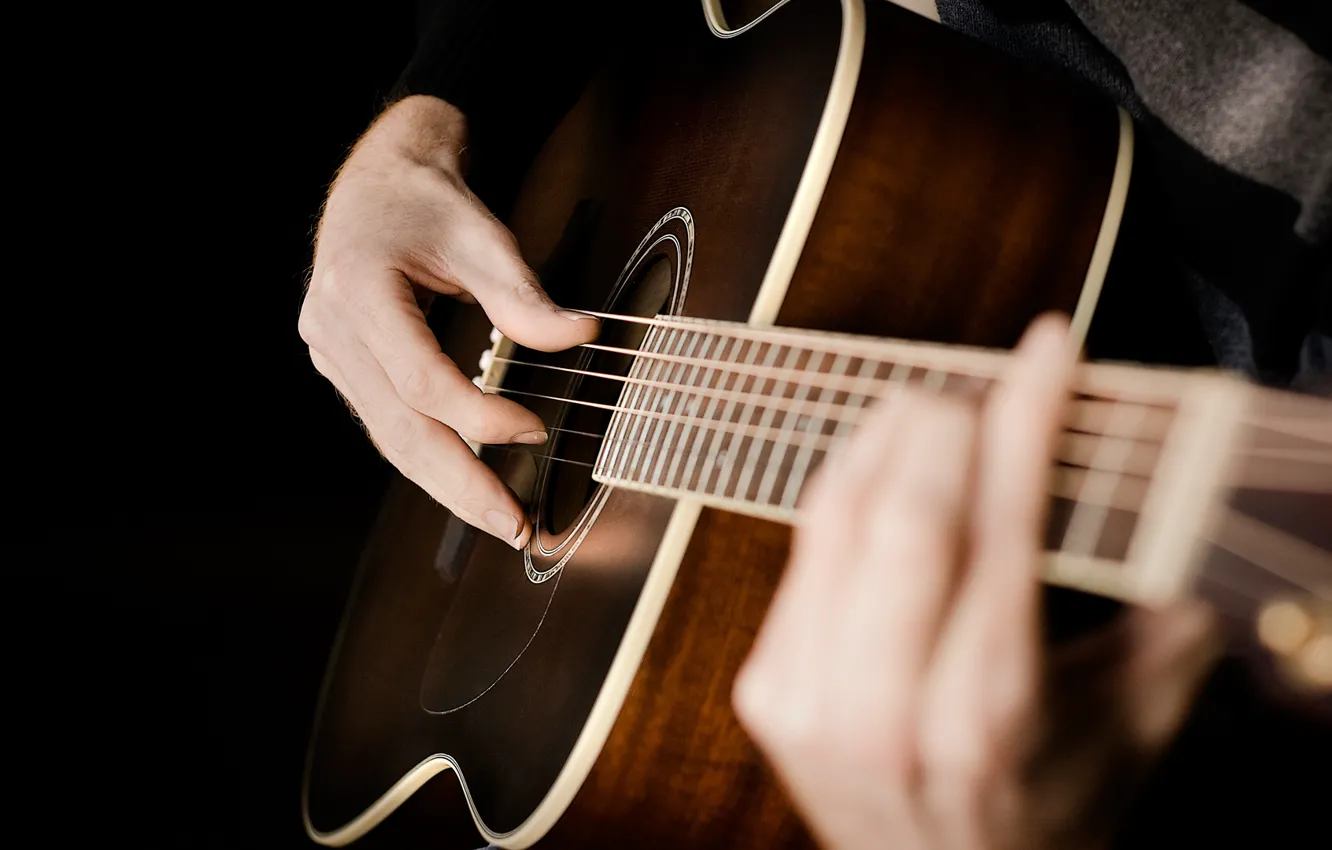 Фото обои гитара, струны, руки, акустика, Guitar, chord, strings, acoustic