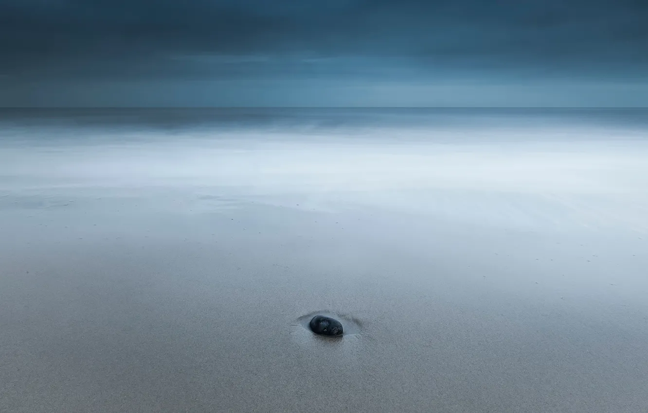Фото обои песок, камень, горизонт, One