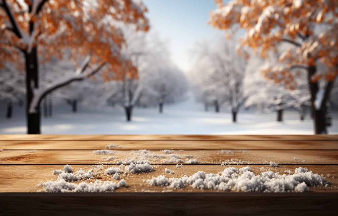 Фото обои зима, осень, снег, деревья, фон, wood, winter, autumn
