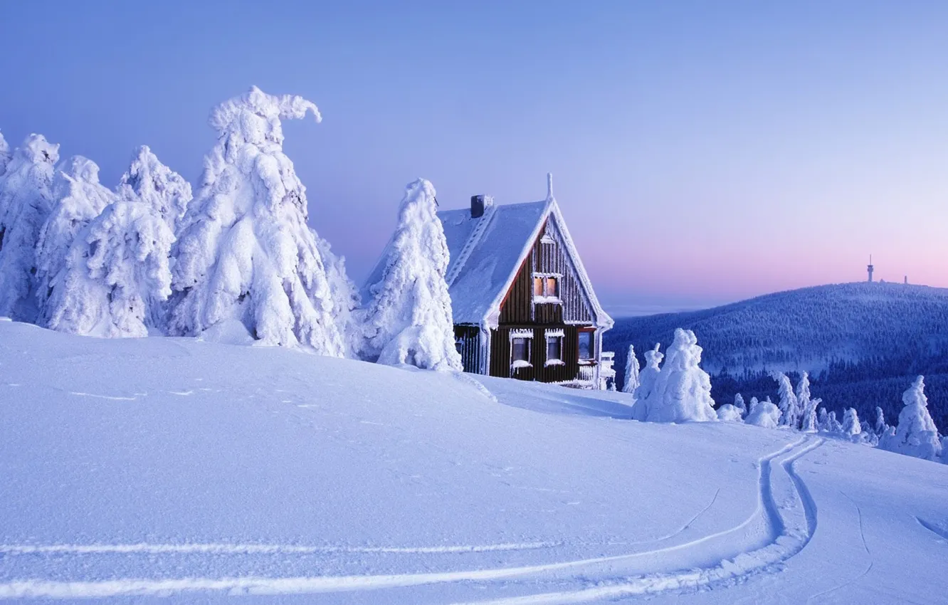 Фото обои снег, дом, Зима
