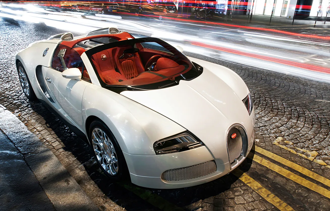 Фото обои Ночь, Supercars, Bugatti Veyron Grand Sport, Самые дорогие авто