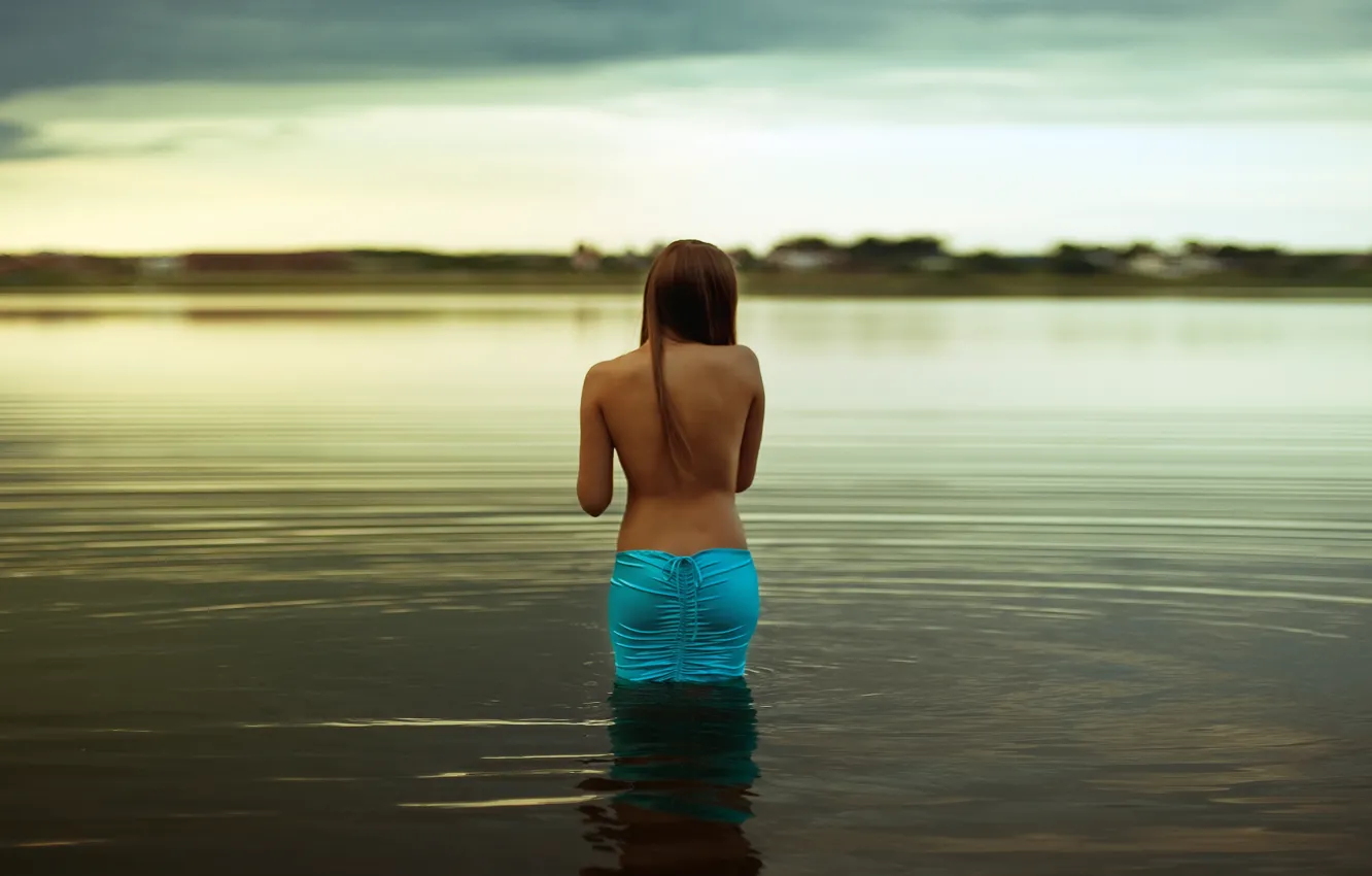 Фото обои Girl, Silence, Lake, Shore, Distant, Backside