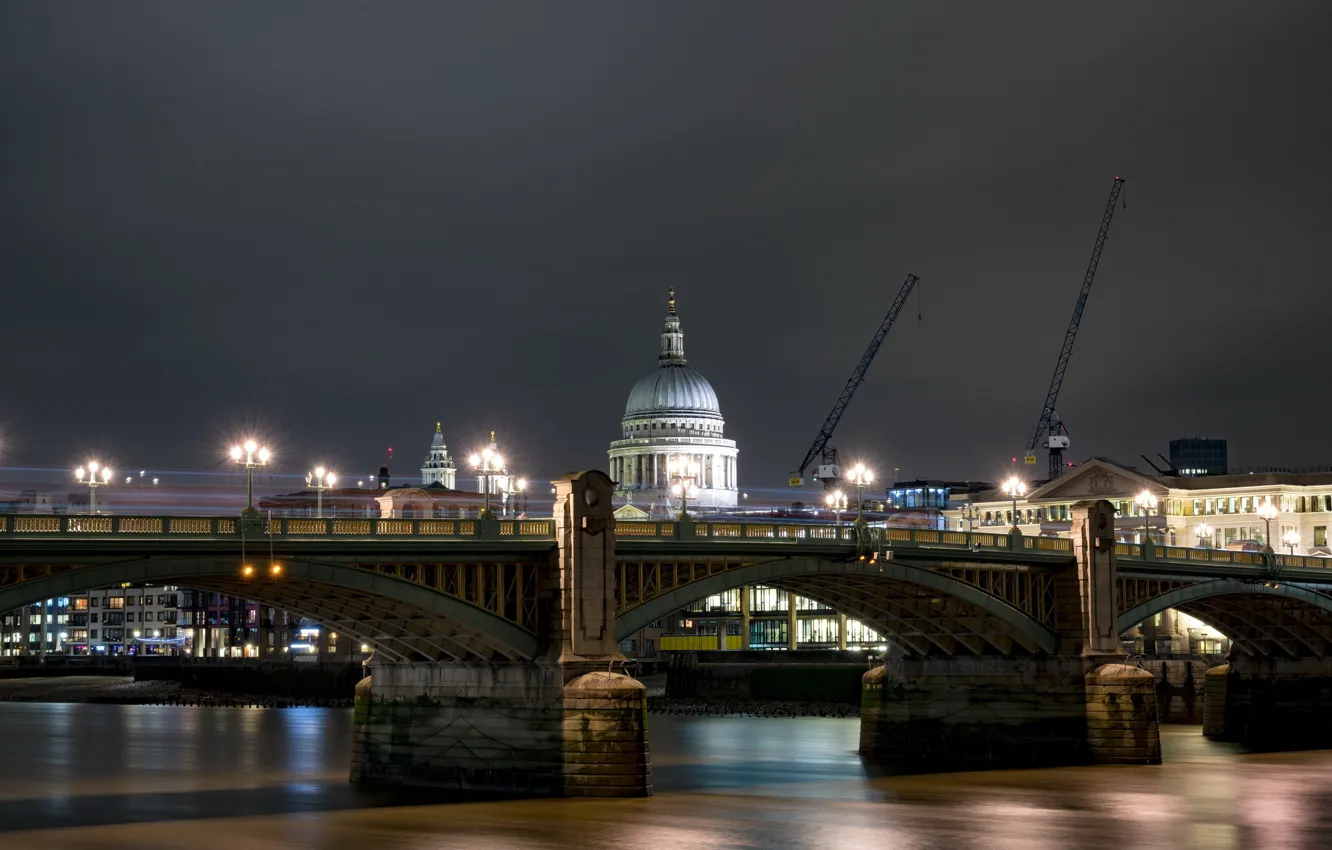 Фото обои ночь, мост, город, Лондон