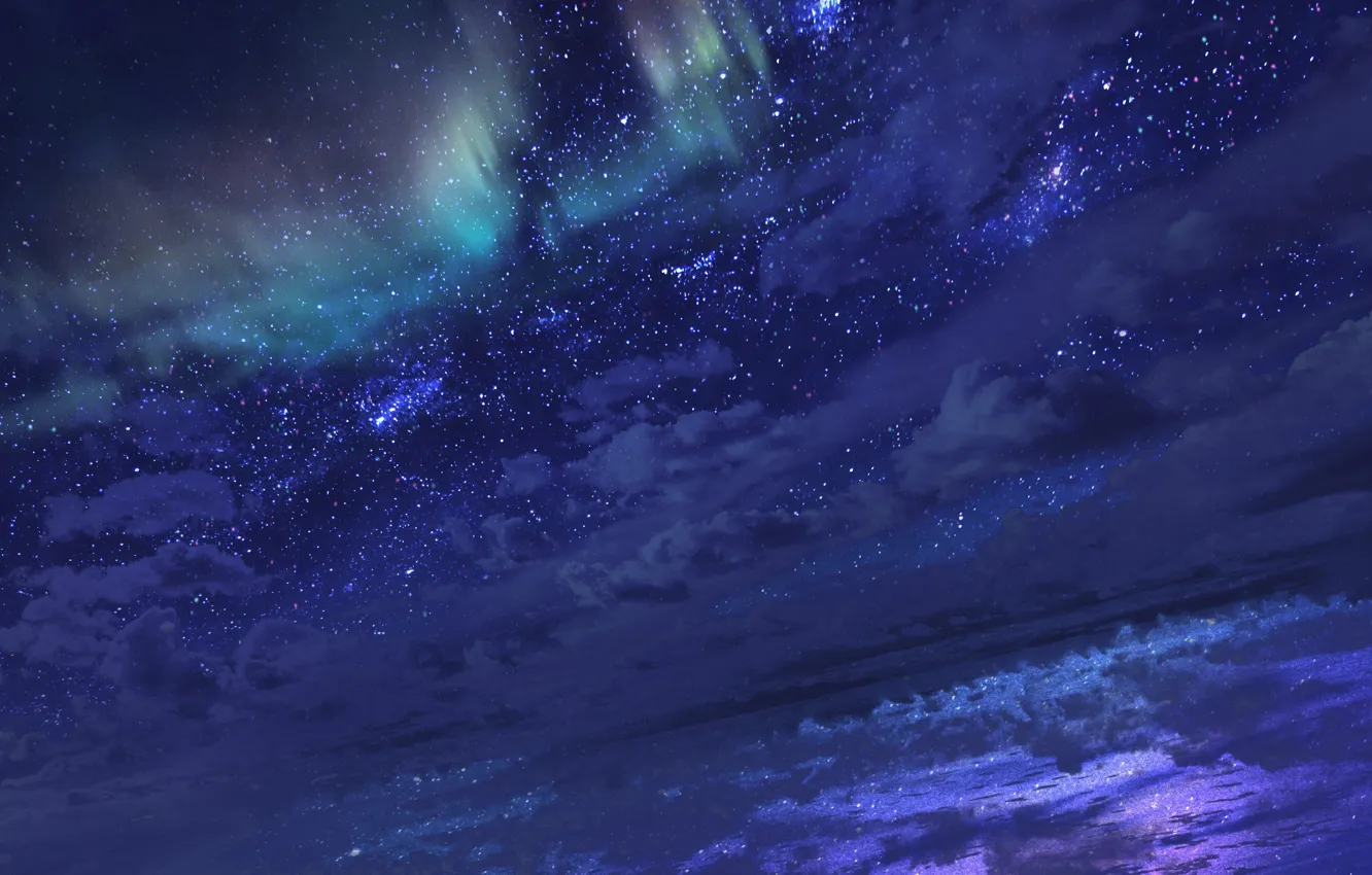 Фото обои море, небо, ночь, северное сияние