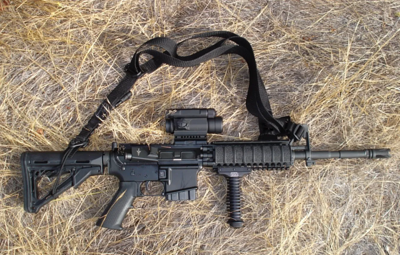 Фото обои трава, оружие, gun, ремень, ar15