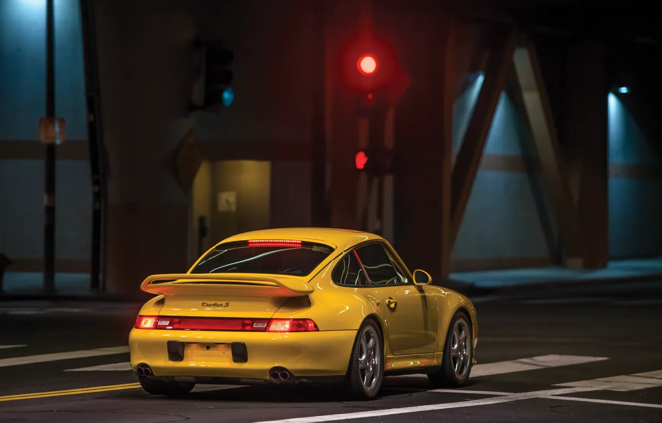 Фото обои 911, Porsche, yellow, Porsche 911 Turbo S, rear view