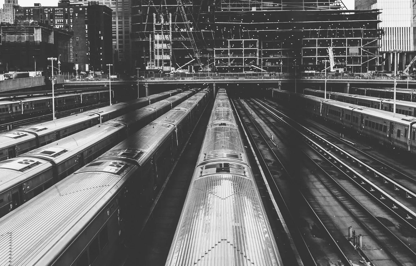Фото обои lines, cranes, trains
