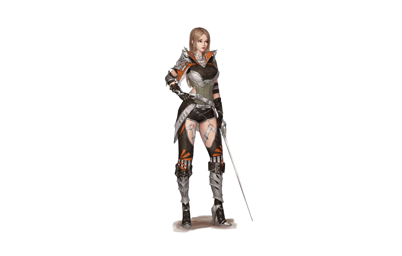 Фото обои Girl, Art, Style, Illustration, Sword, Armor, Figure, Character