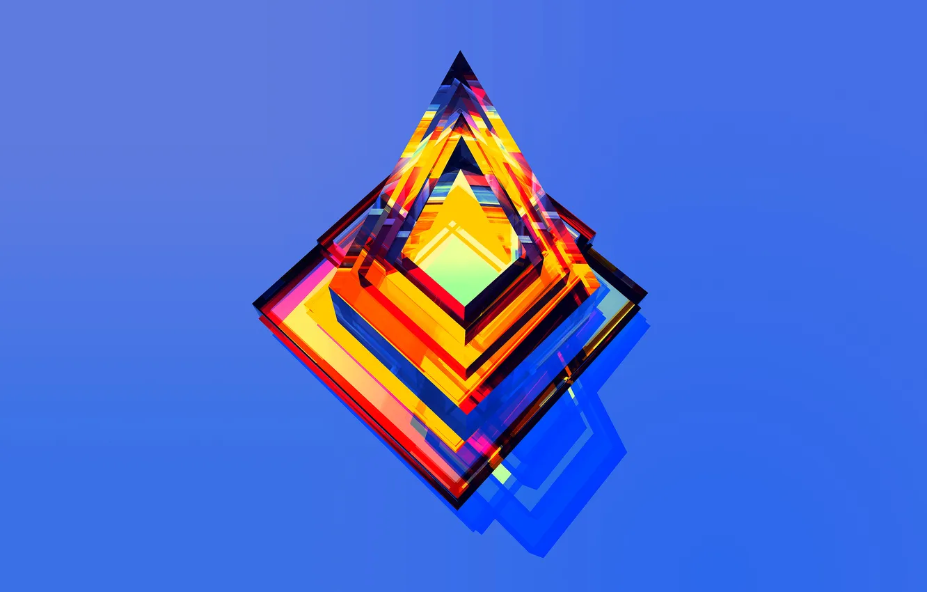 Фото обои цветные, треугольники, углы, голубой фон