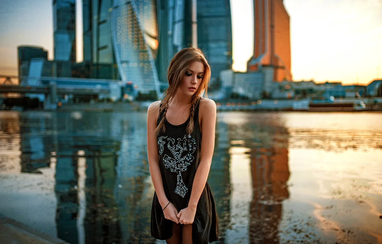 Фото обои Girl, City, Beautiful, Model, Black, Sun, Female, Beauty