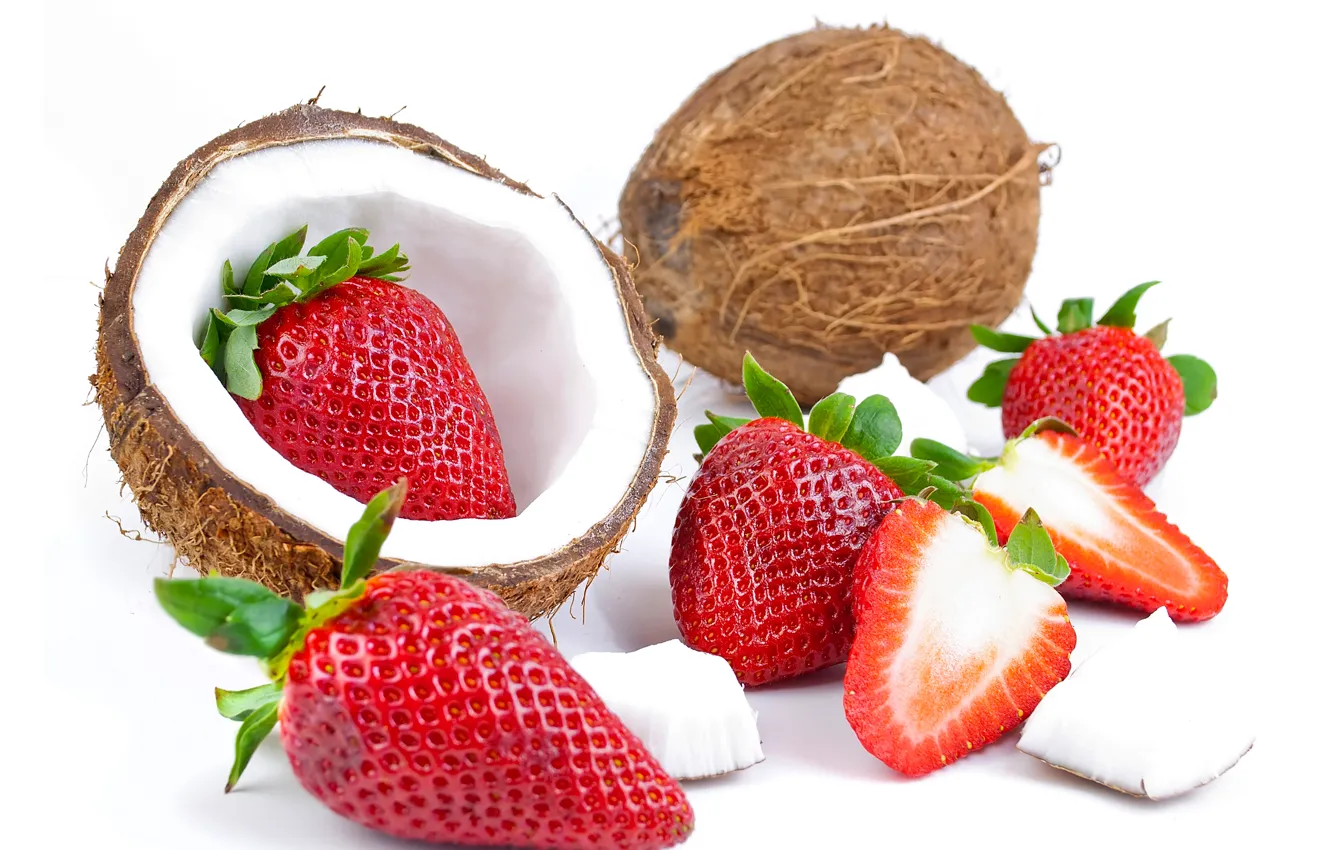 Фото обои ягоды, клубника, Strawberry, кокосы, Fruit, Coconuts