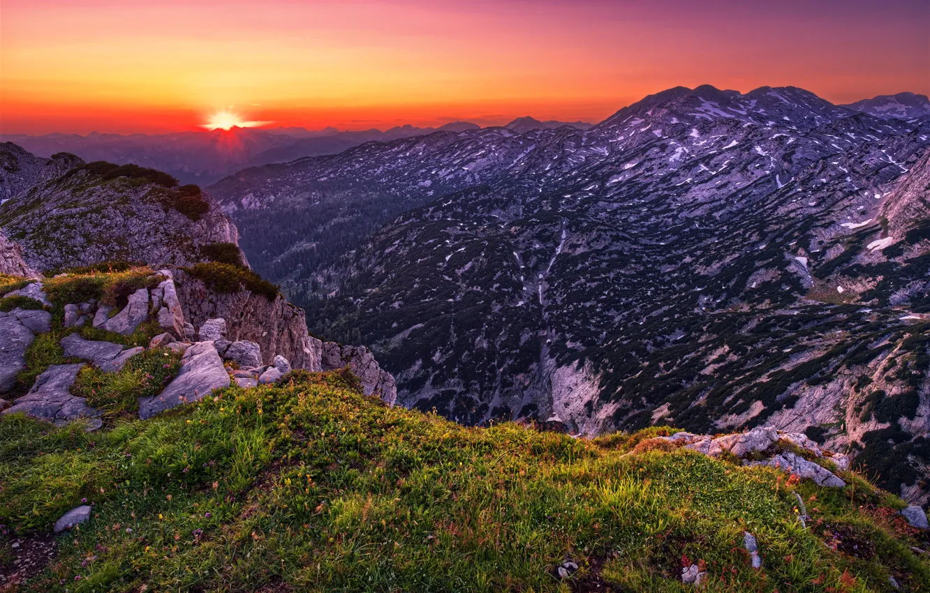 Фото обои Sunset, mountains, Austria, Traweng