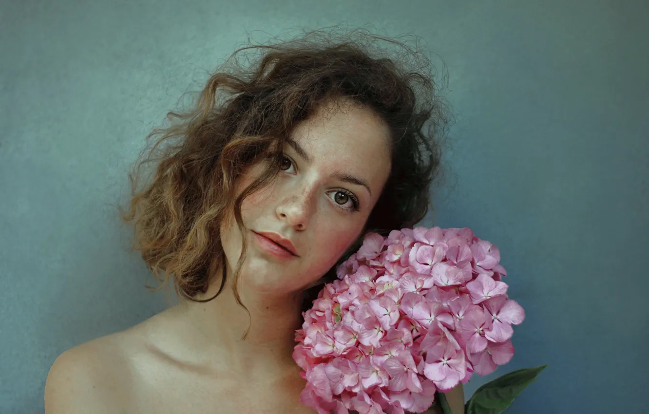Фото обои цветок, девушка, портрет