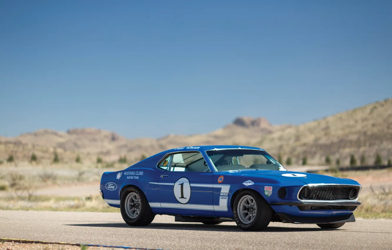 Фото обои синий, скорость, Mustang, Ford, Muscle, 1969, Car, Race