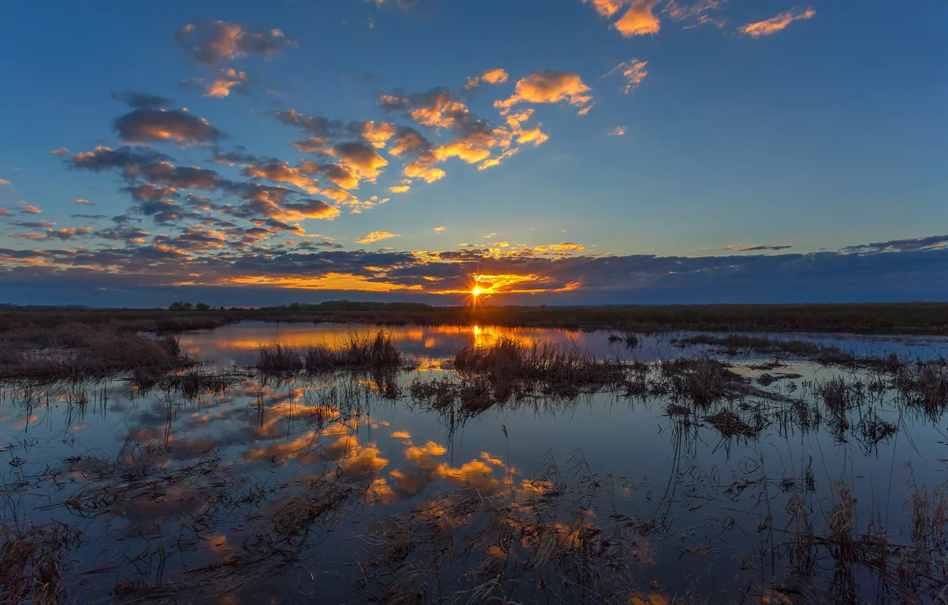 Фото обои закат, болото, Южный Урал