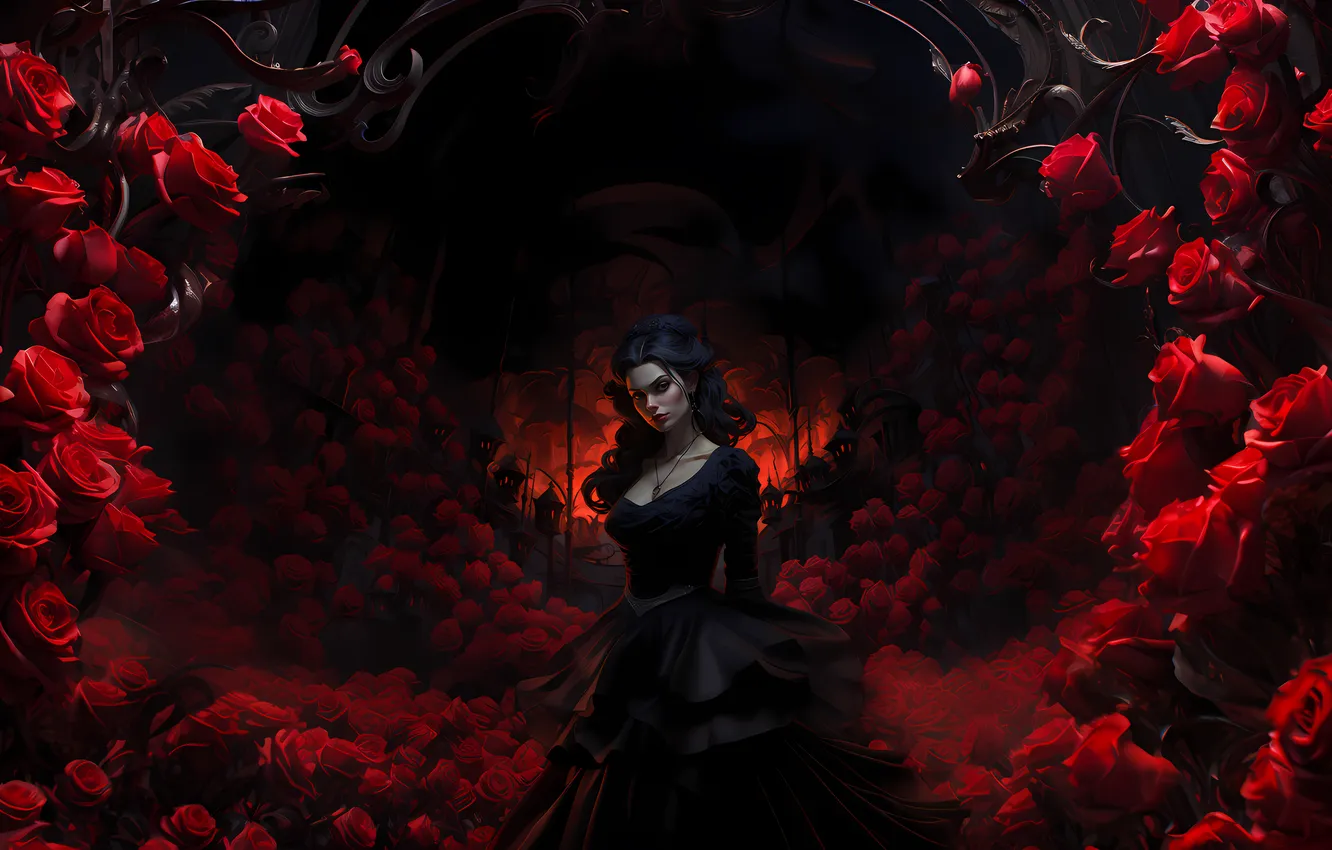 Фото обои цветы, женщина, розы, платье, rose, dress, flowers, women