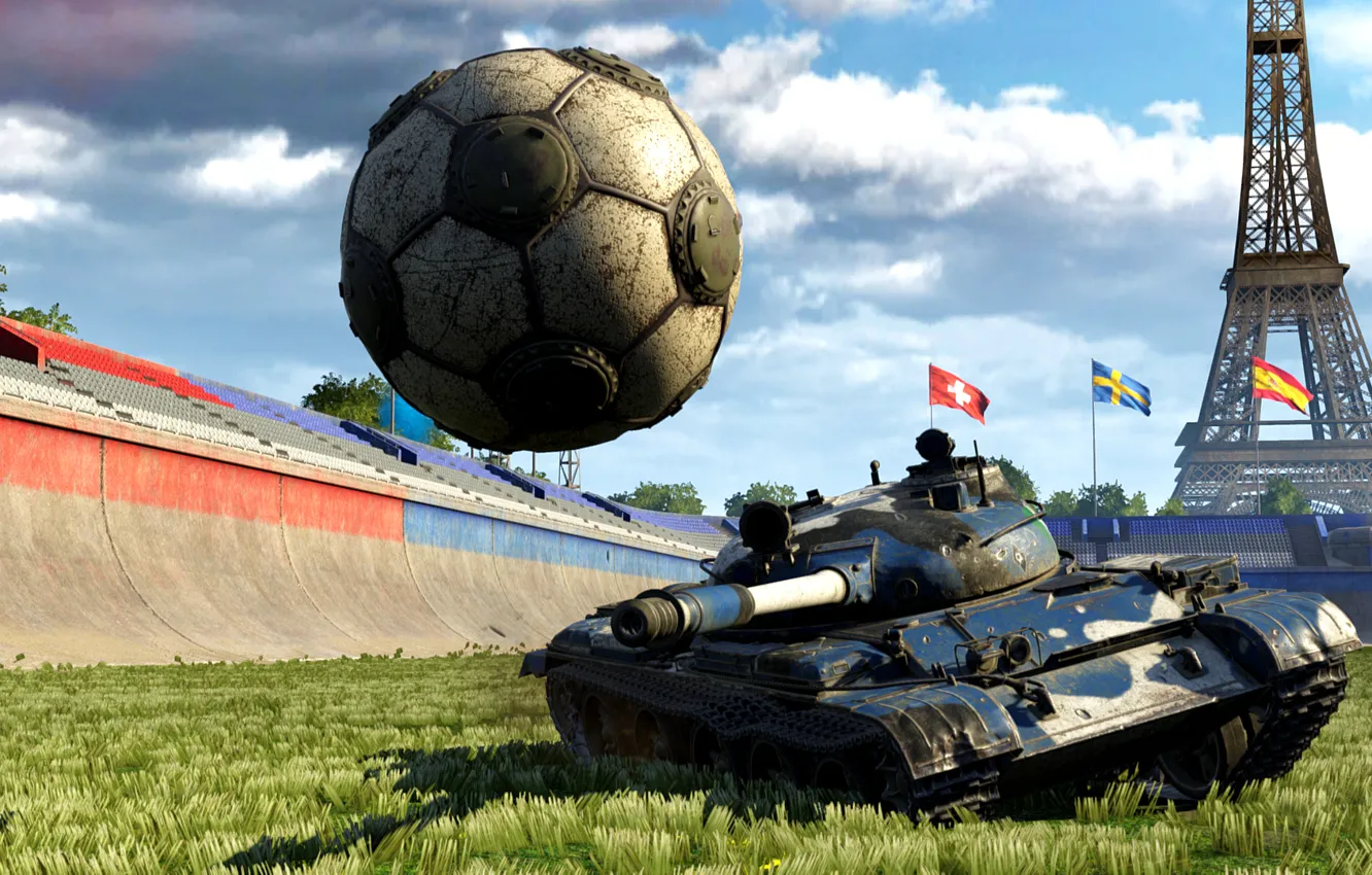 Фото обои трава, абстракция, фон, победа, мяч, арт, удар, танк