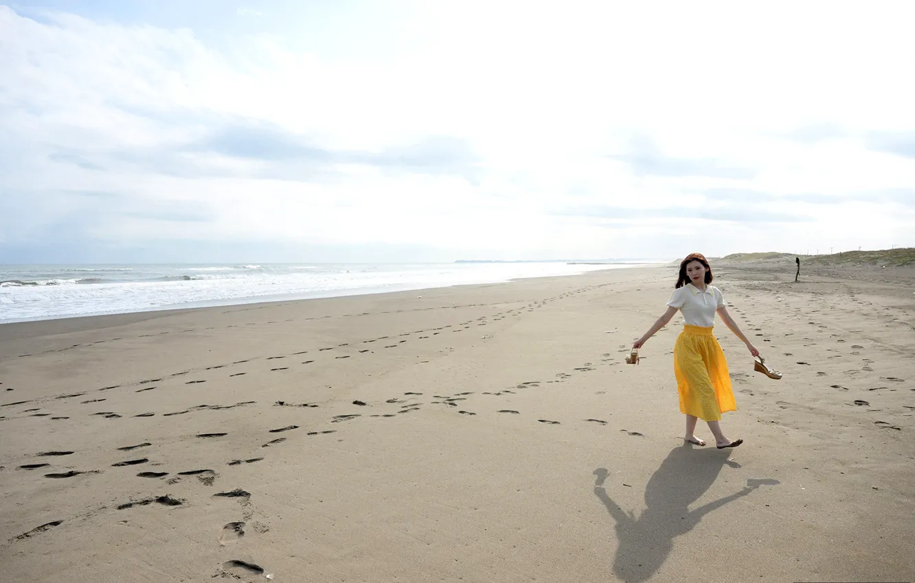 Фото обои Asian, Model, Beach, Woman, Pretty, Japanese, Shore, Long Shot