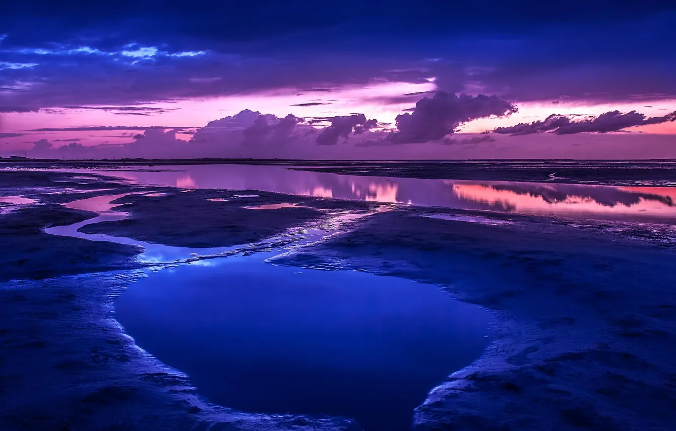 Фото обои песок, пляж, пейзаж, океан, рассвет