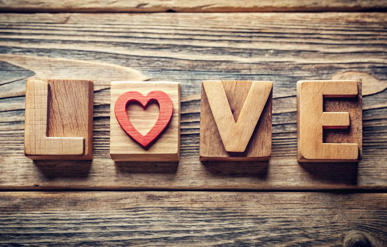 Фото обои любовь, буквы, праздник, надпись, кубики, сердце, доски, сердечки