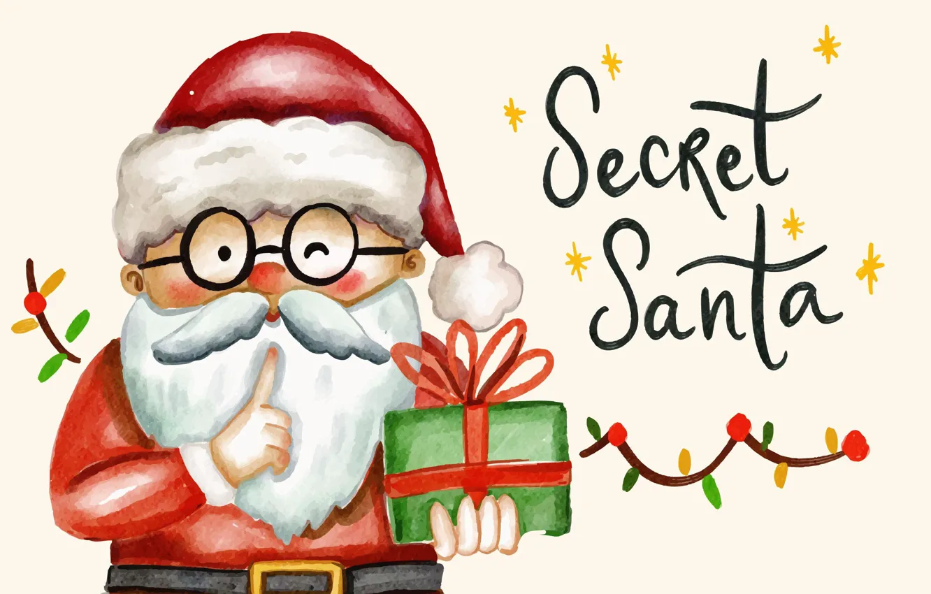 Фото обои Очки, Рождество, Новый год, Праздник, Санта-Клаус, Secret santa, Тайный Санта, Рождественский подарк для детей