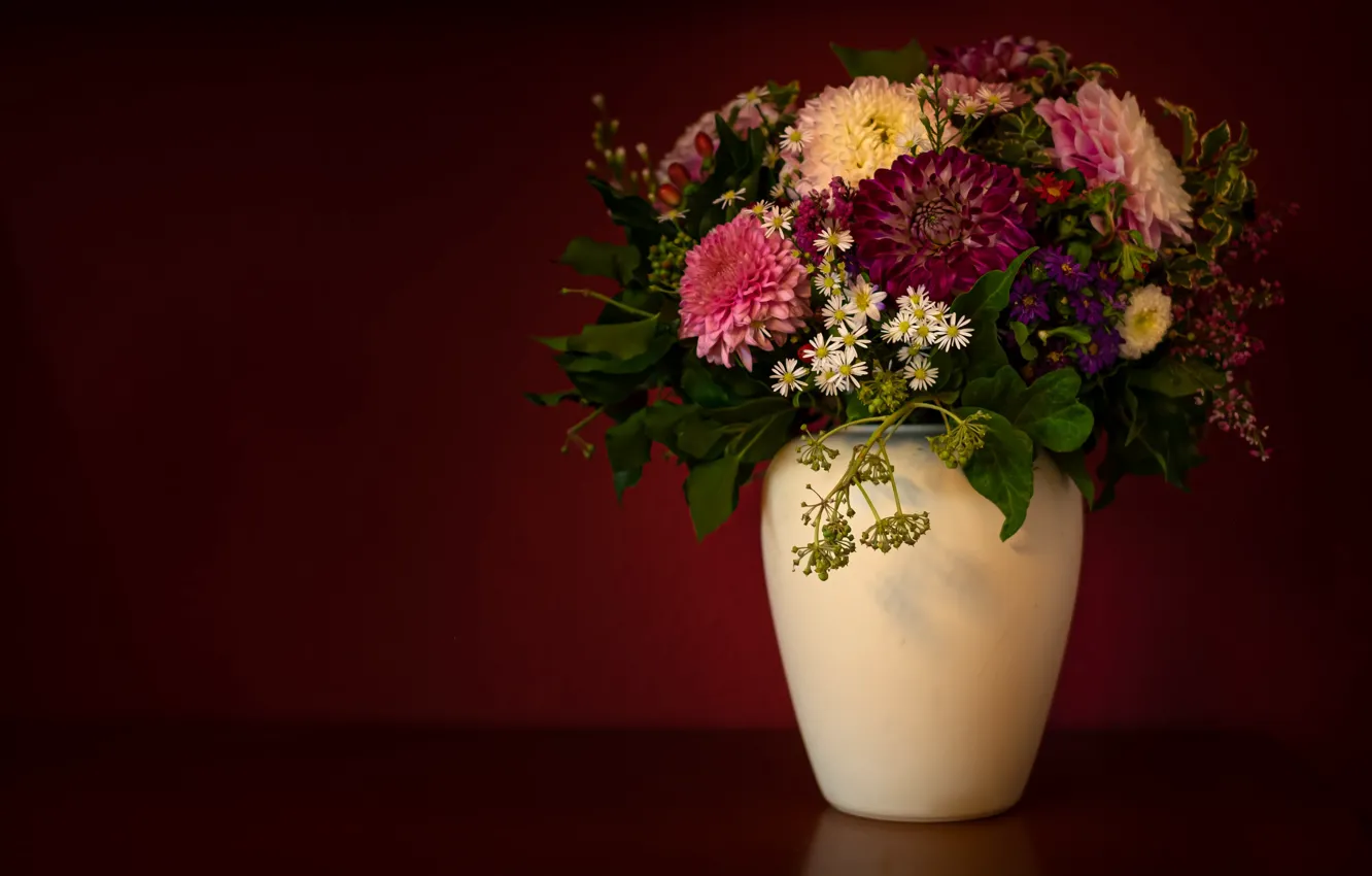 Фото обои цветы, фон, ваза