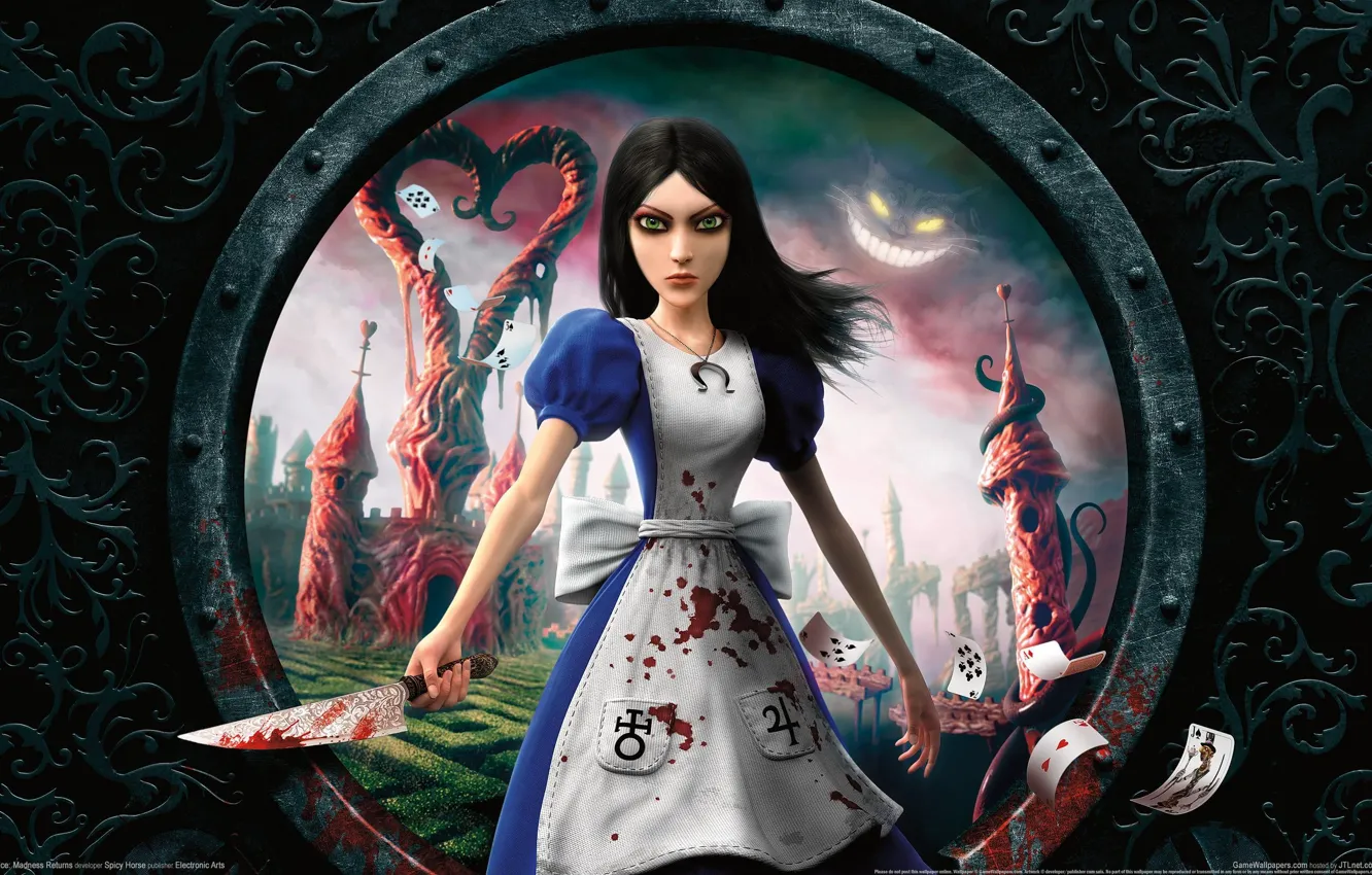 Фото обои карты, кровь, Алиса, нож, Alice Madness Returns