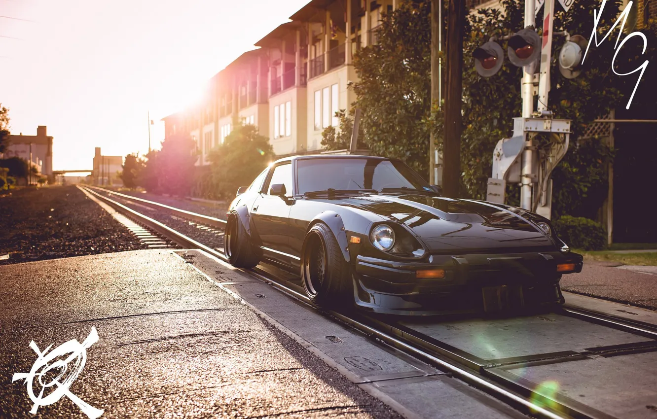 Фото обои nissan, black, japan, jdm, tuning, train, low, datsun