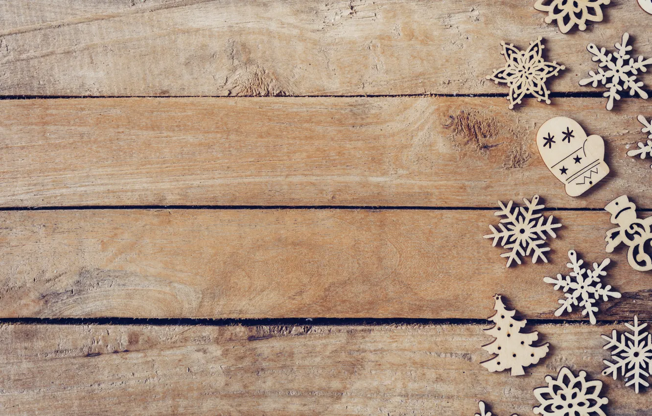 Фото обои зима, снежинки, дерево, доски, Новый Год, new year, Christmas, wood
