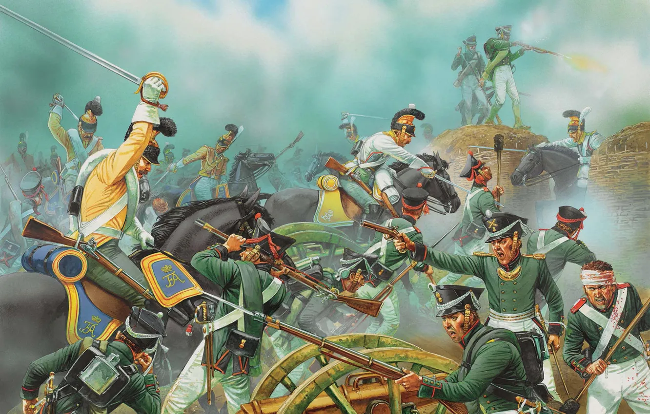 Фото обои атака, войны, арт, солдаты, сражение, русский, Отечественной, 1812г.