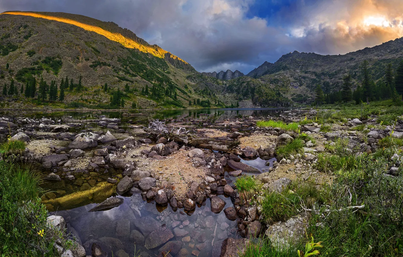 Фото обои закат, горы, Россия, Алтайский край