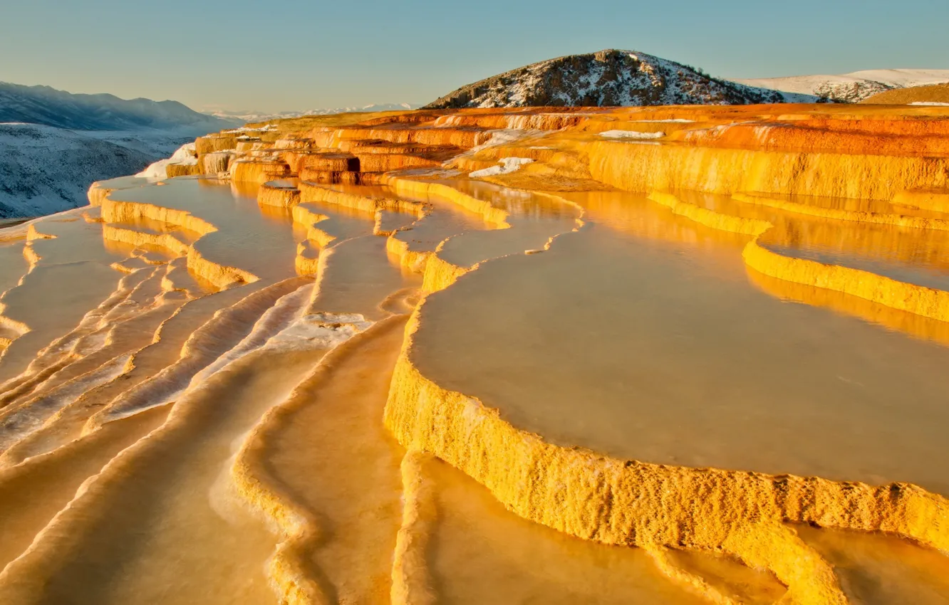 Фото обои landscape, nature, mountain, Iran, formation, ponds, hot springs, Badab-e Surt