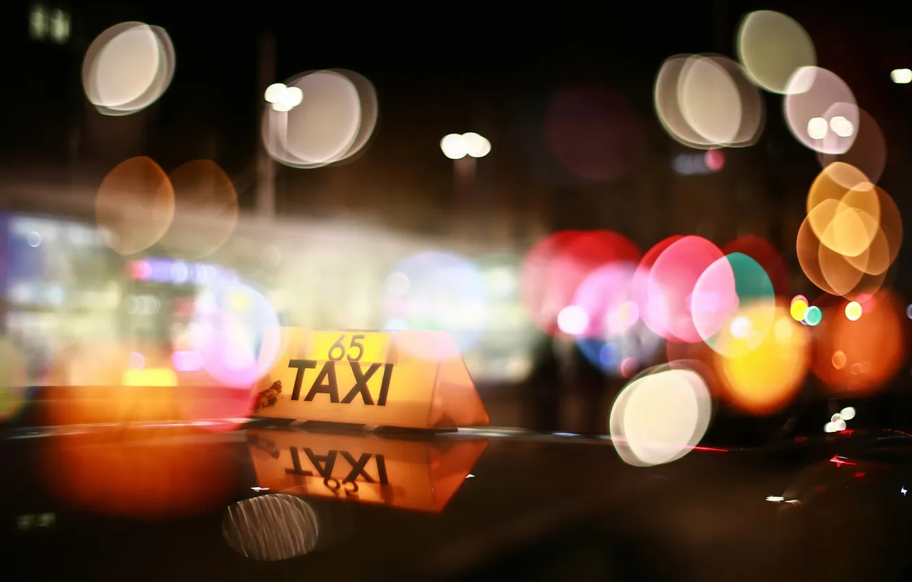 Фото обои ночь, огни, такси