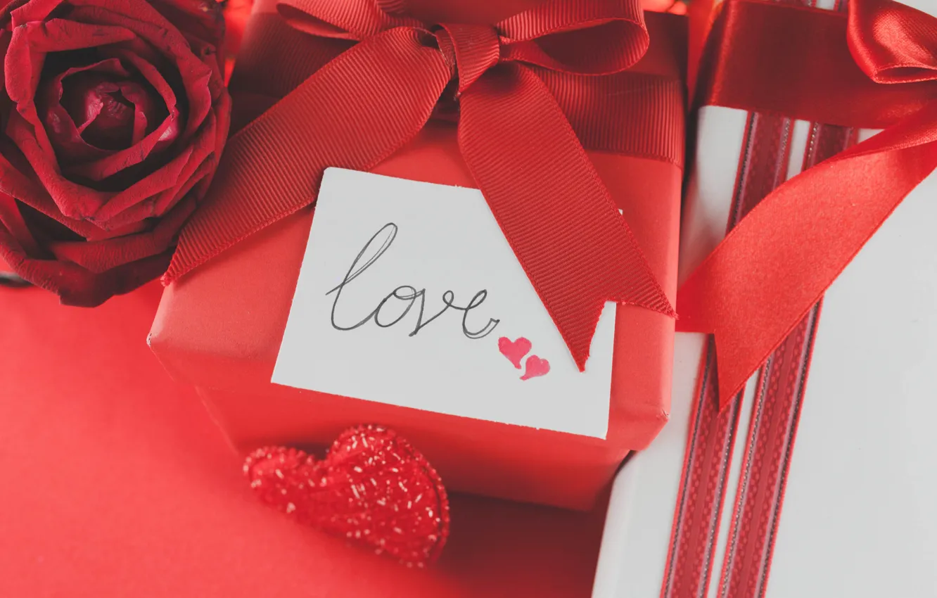 Фото обои лента, red, love, romantic, hearts, valentine's day, gift, roses
