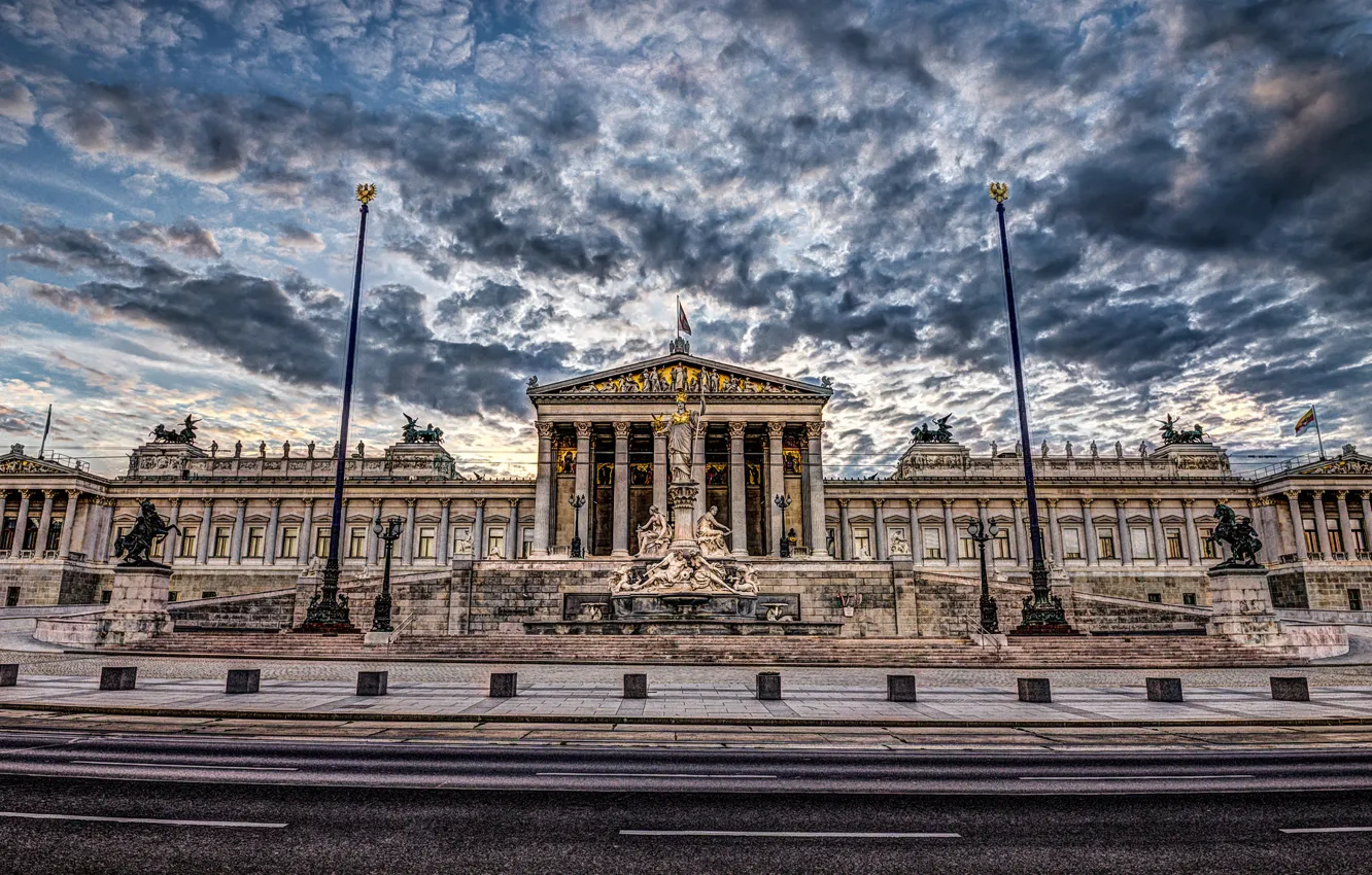 Фото обои Австрия, hdr, архитектура, парламент, Вена