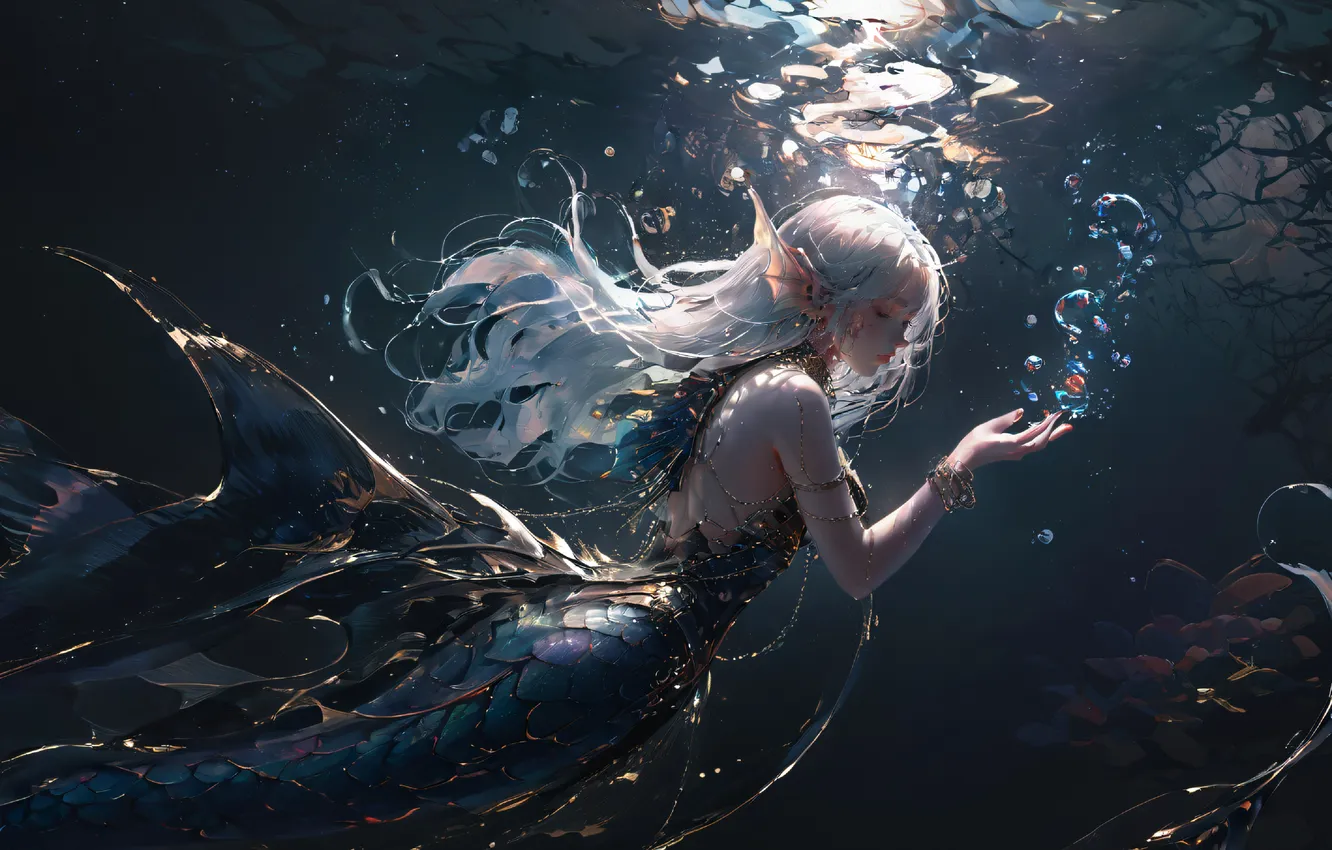 Фото обои girl, fantasy, underwater, digital art, Mermaid, artwork, fantasy art, creature