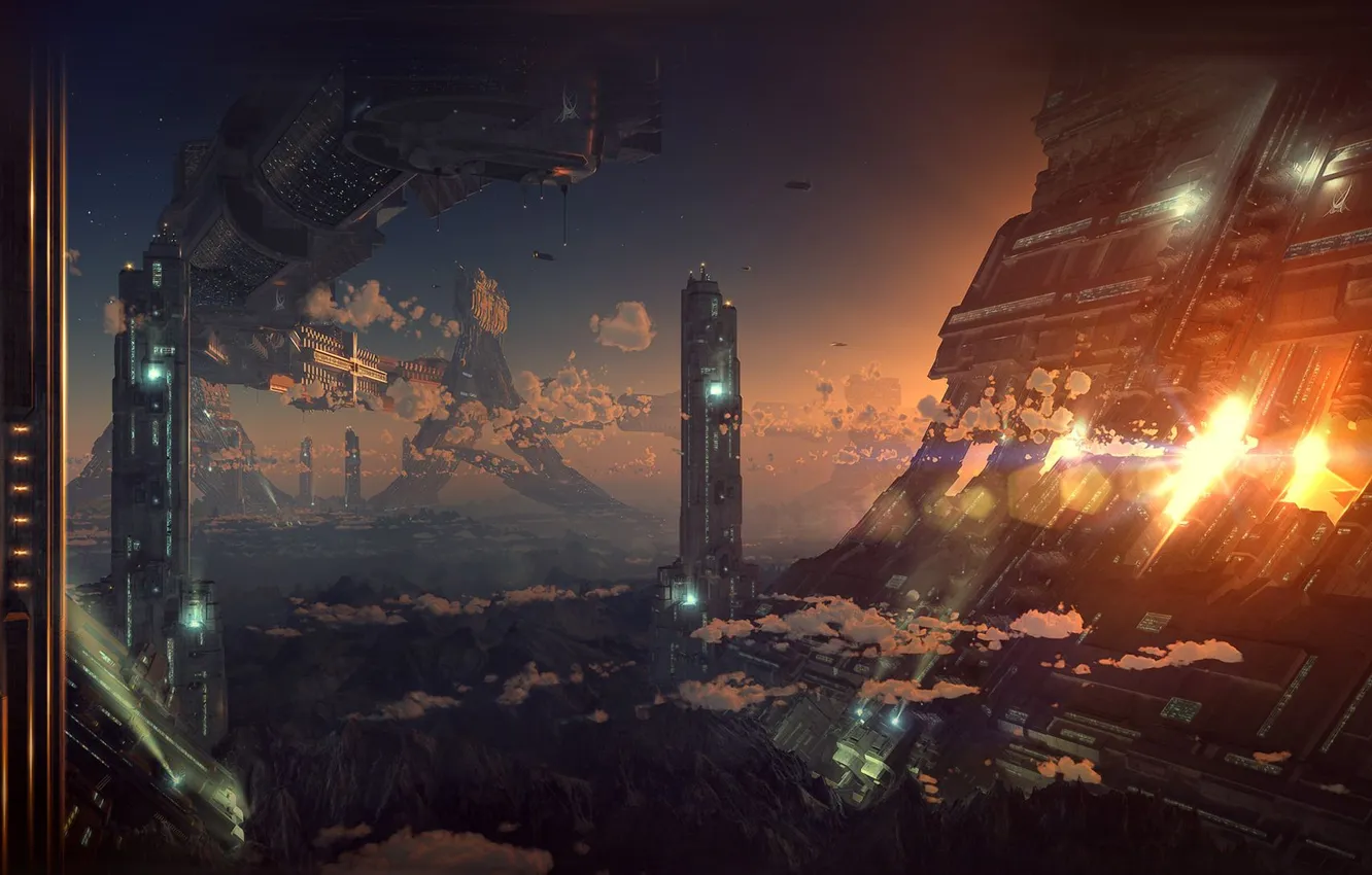 Фото обои город, будущее, орбита, sci fi city