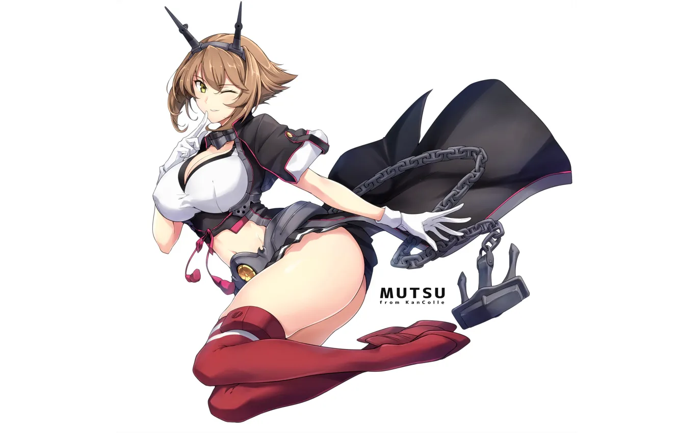 Фото обои girl, sexy, ass, cleavage, thighhighs, brown hair, boobs, anime