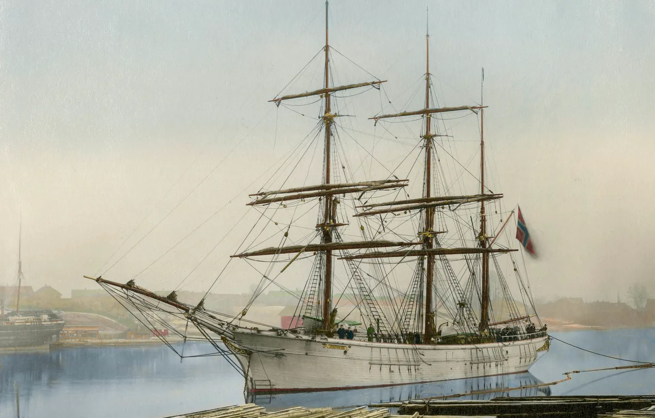 Фото обои корабль, картина, 1877, The Norwegian barque
