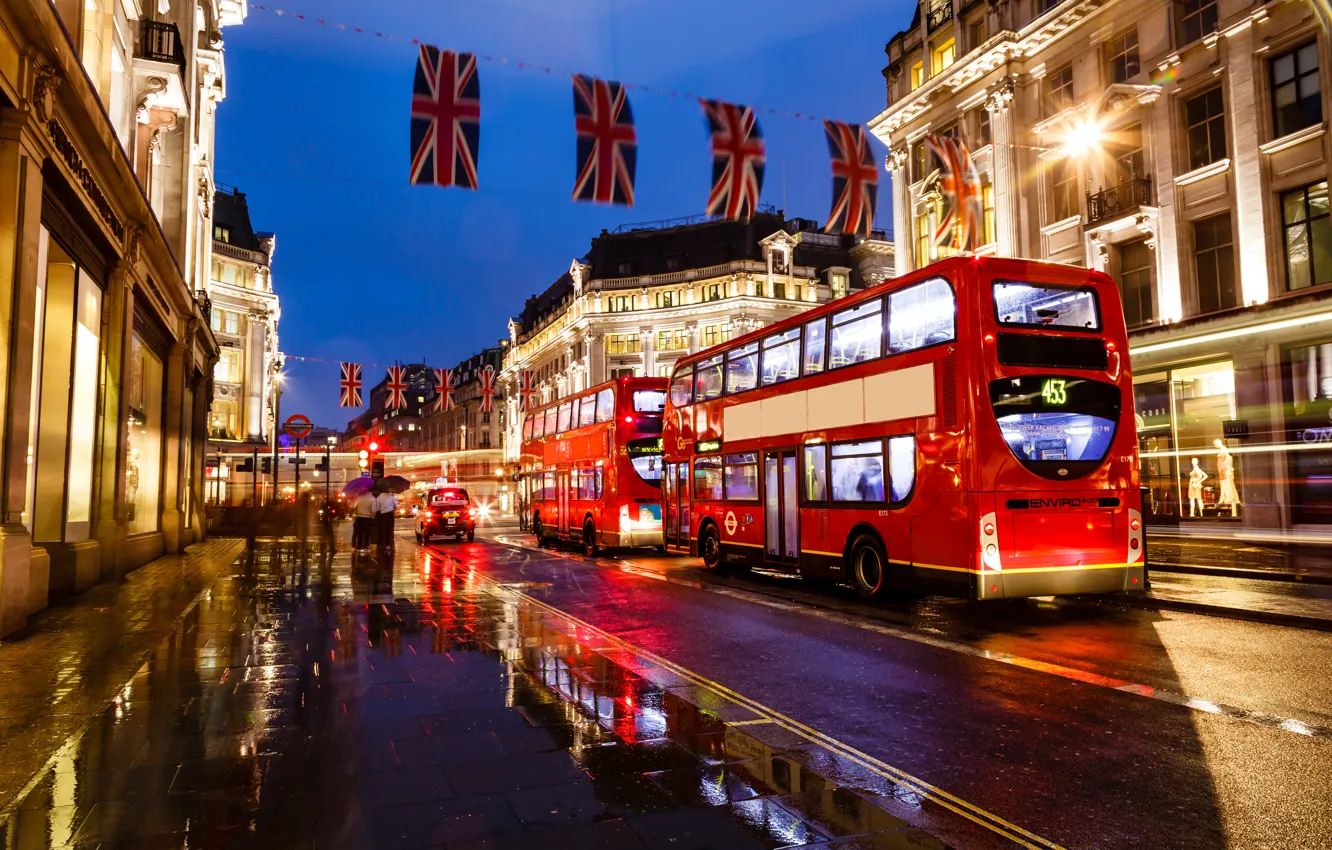 Фото обои ночь, lights, Англия, Лондон, фонари, автобус, london, night