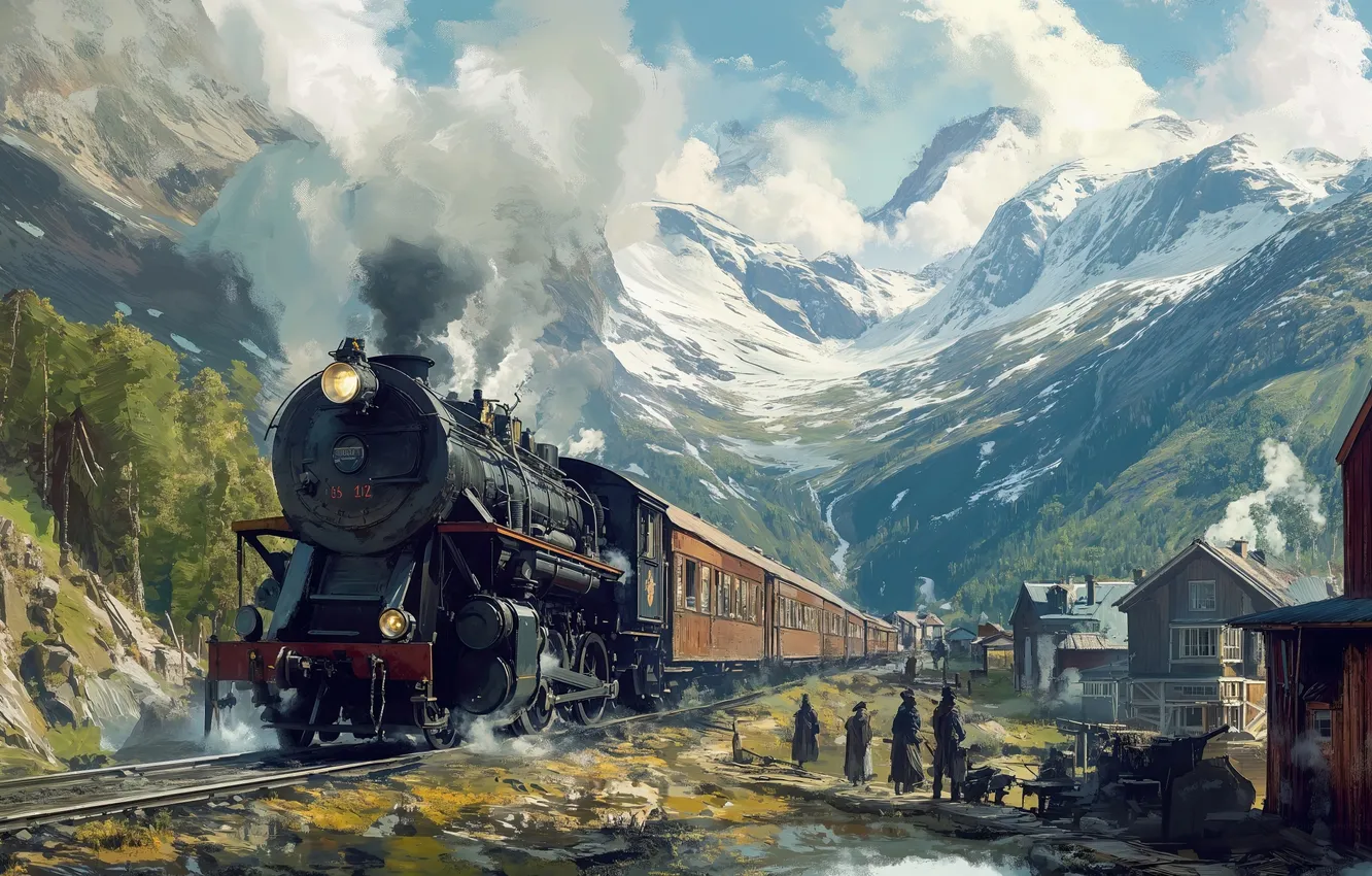 Фото обои vintage, steam, steampunk, locomotive