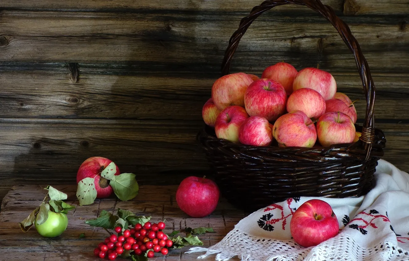 Фото обои яблоки, натюрморт, корзинка