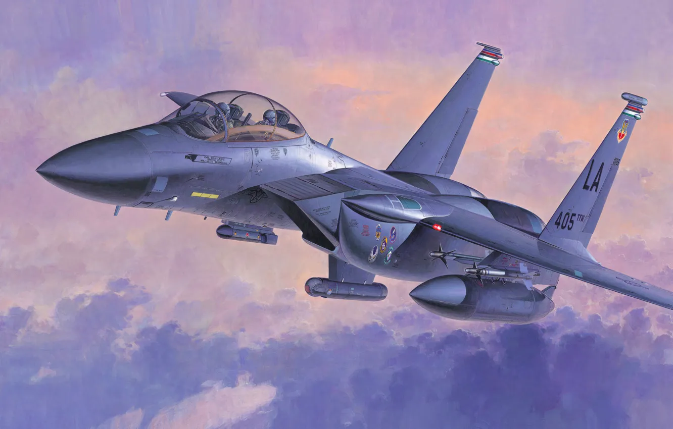 Фото обои war, art, airplane, painting, aviation, jet, F-15E Strike Eagle